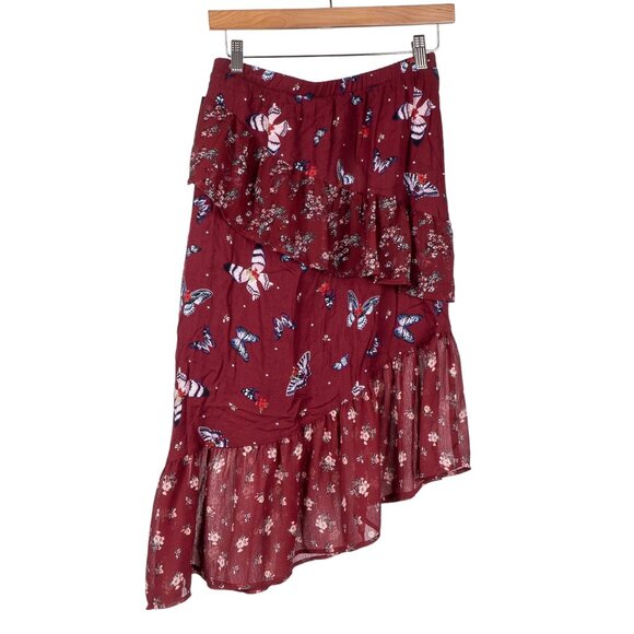 Art Class Ruffle Skirt XL 14 16 Girls New Maroon Floral Butterfly Asymmetrical - Picture 7 of 7